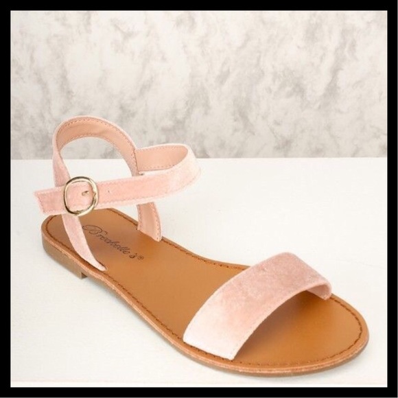 Blush Slingback Open Toe Sandals Vegan Velvet - Picture 3 of 4